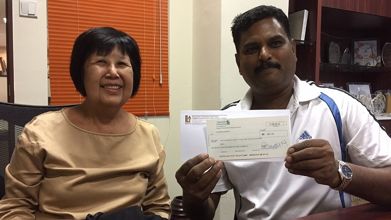 After exhausting as many avenues as possible, BATU Deputy Executive Secretary Jennie Yeo and her team finally managed to contact Mr Pandian Sekar and return him his owed salary. 