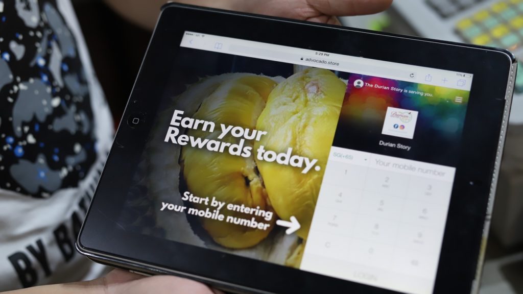 Technology, such as this point-of-sales system allows The Durian Story to better engage with their customers and offer rewards by way of cashback. 