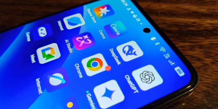 A handphone screen showing AI apps